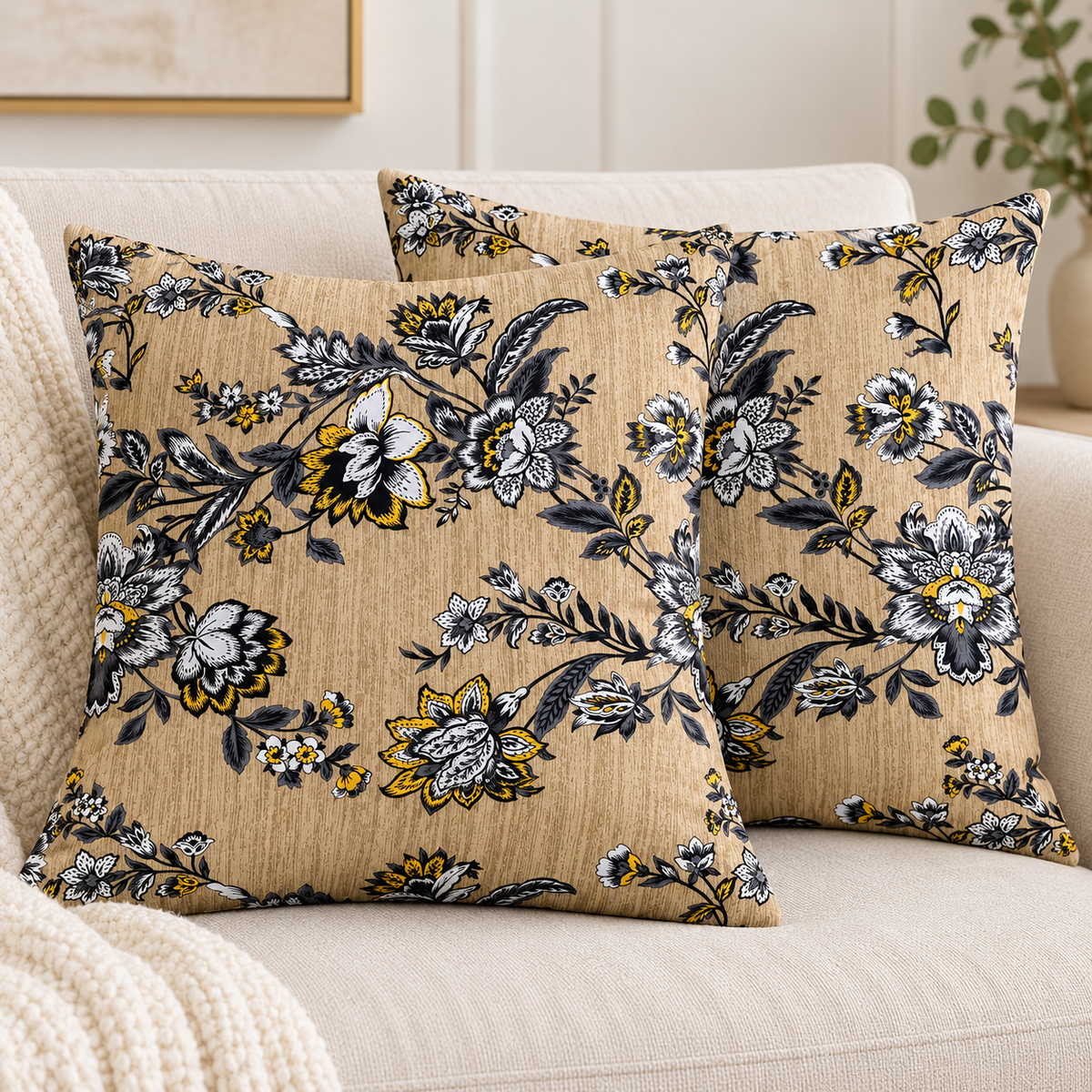 My Home Sandstone Bloom 2 PCS Cushion Covers – 16 x 16 in (Pack of 2)