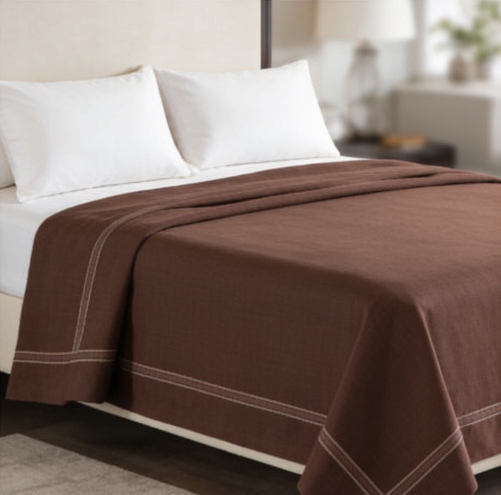 My Home Stripe Flat Bedsheet - Brown | Single, Queen & King