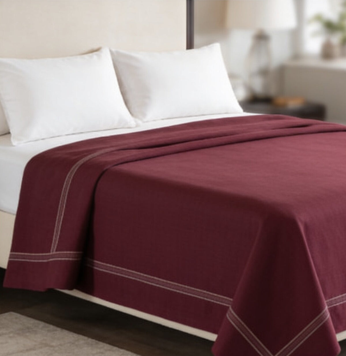 My Home Stripe Flat Bedsheet - Burgundy | Single, Queen & King