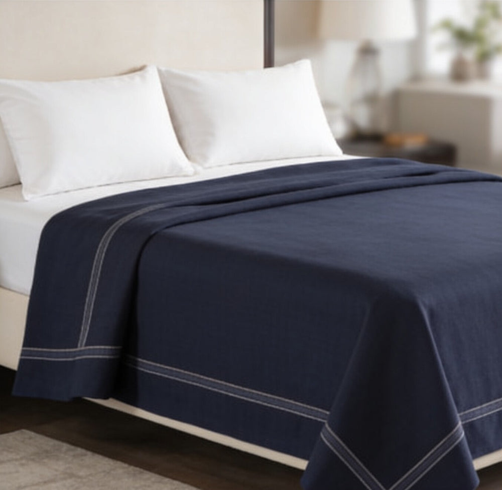 My Home Stripe Flat Bedsheet - Navy Blue | Single, Queen & King