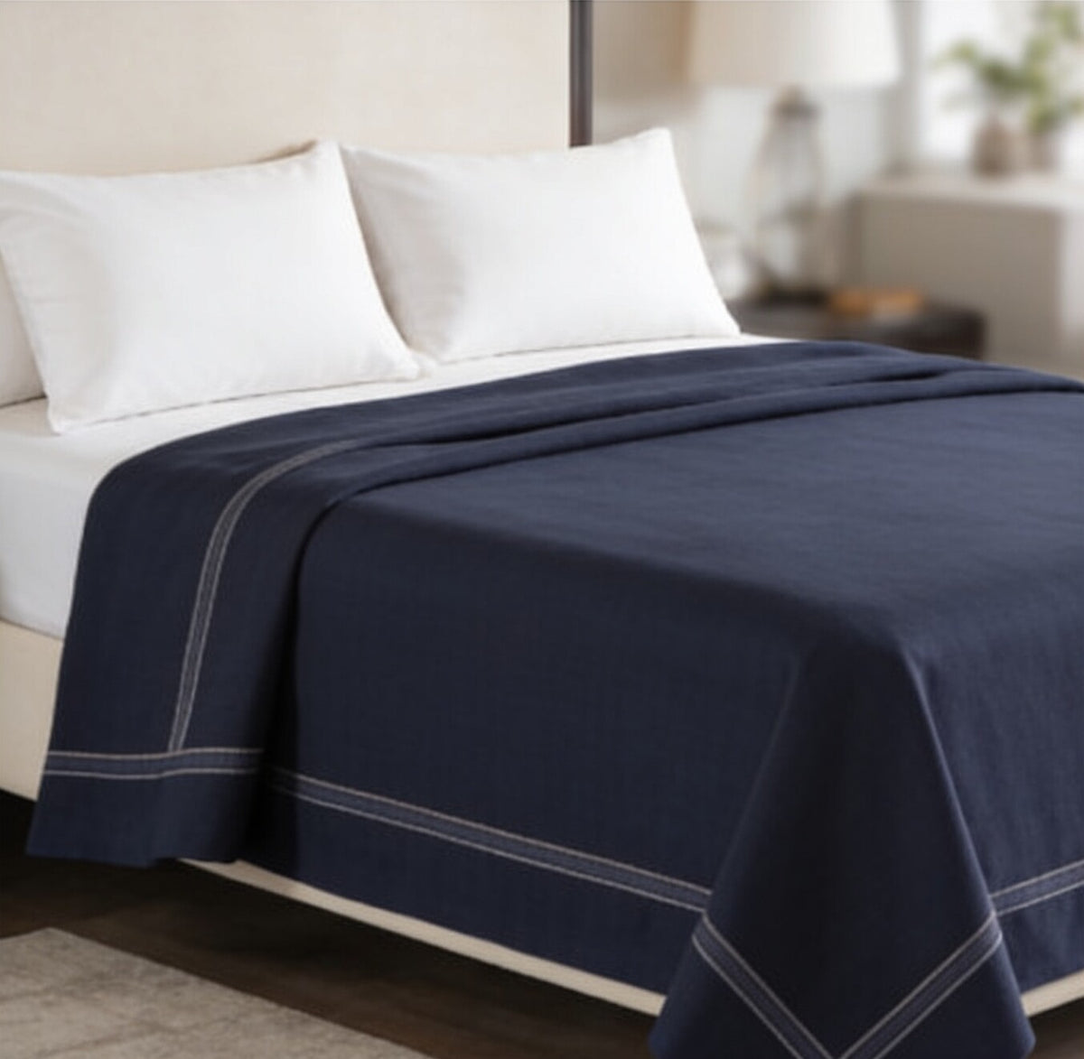 My Home Stripe Flat Bedsheet - Navy Blue | Single, Queen & King