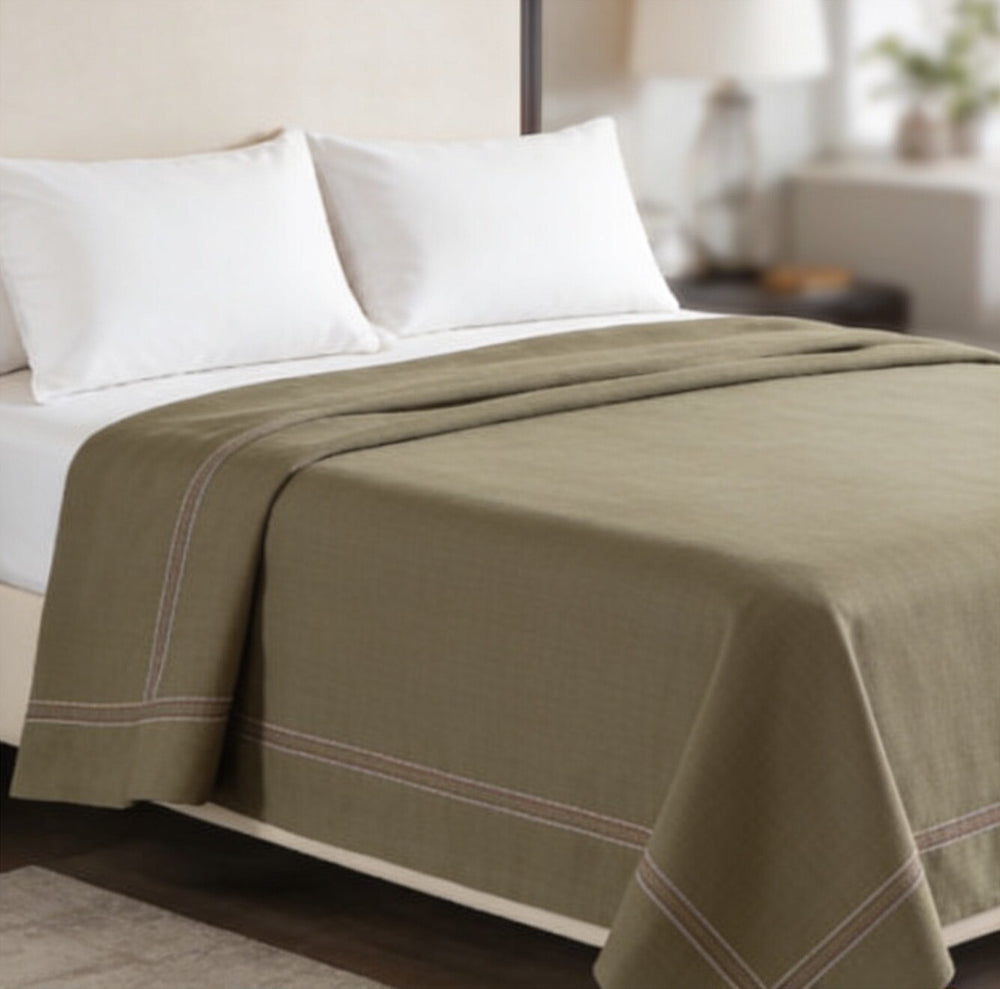 My Home Stripe Flat Bedsheet - Olive Green | Single, Queen & King