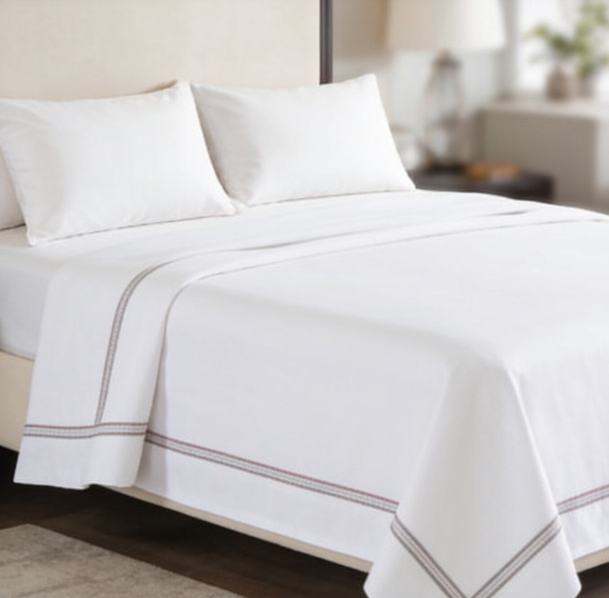 My Home Stripe Flat Bedsheet - White | Single, Queen & King