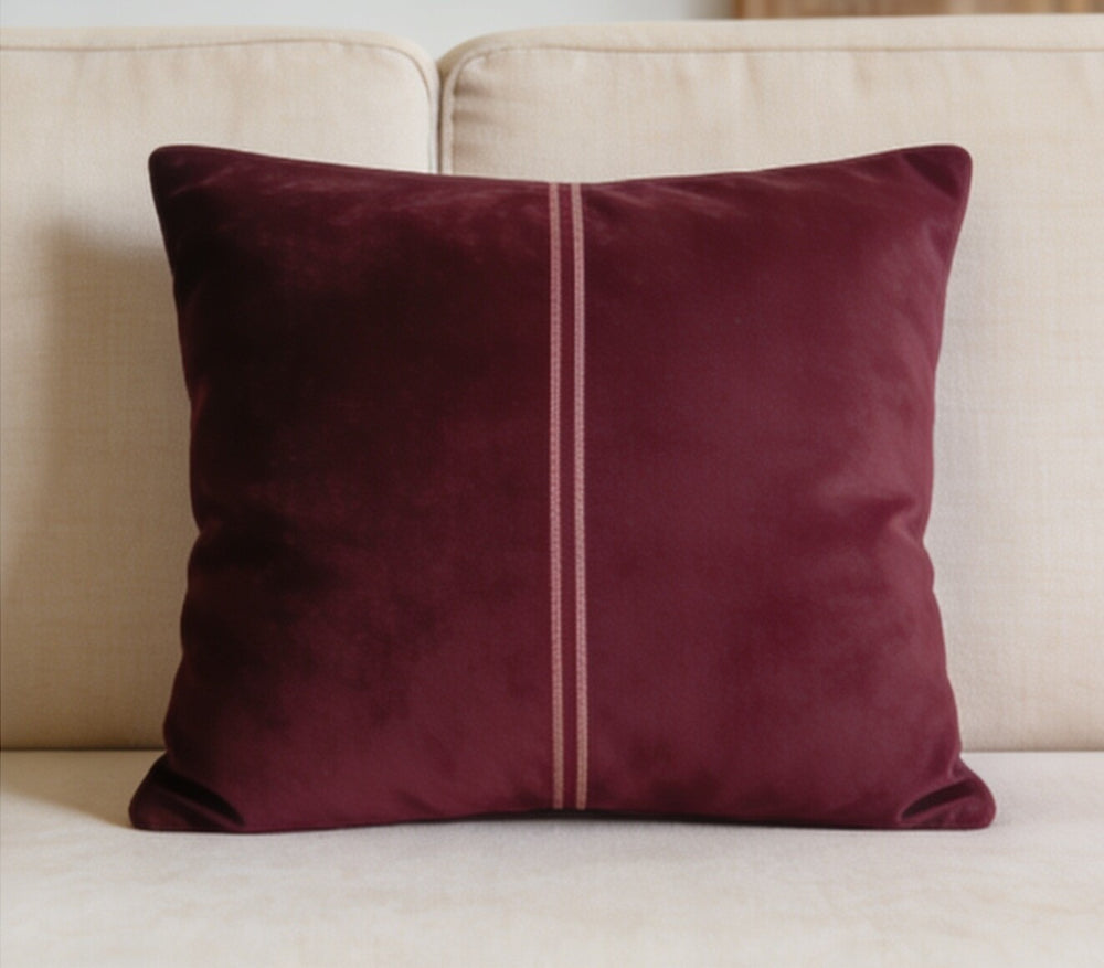My Home Stripe Cushion Covers - Burgundy | Pack of 2, 16x16 Inches