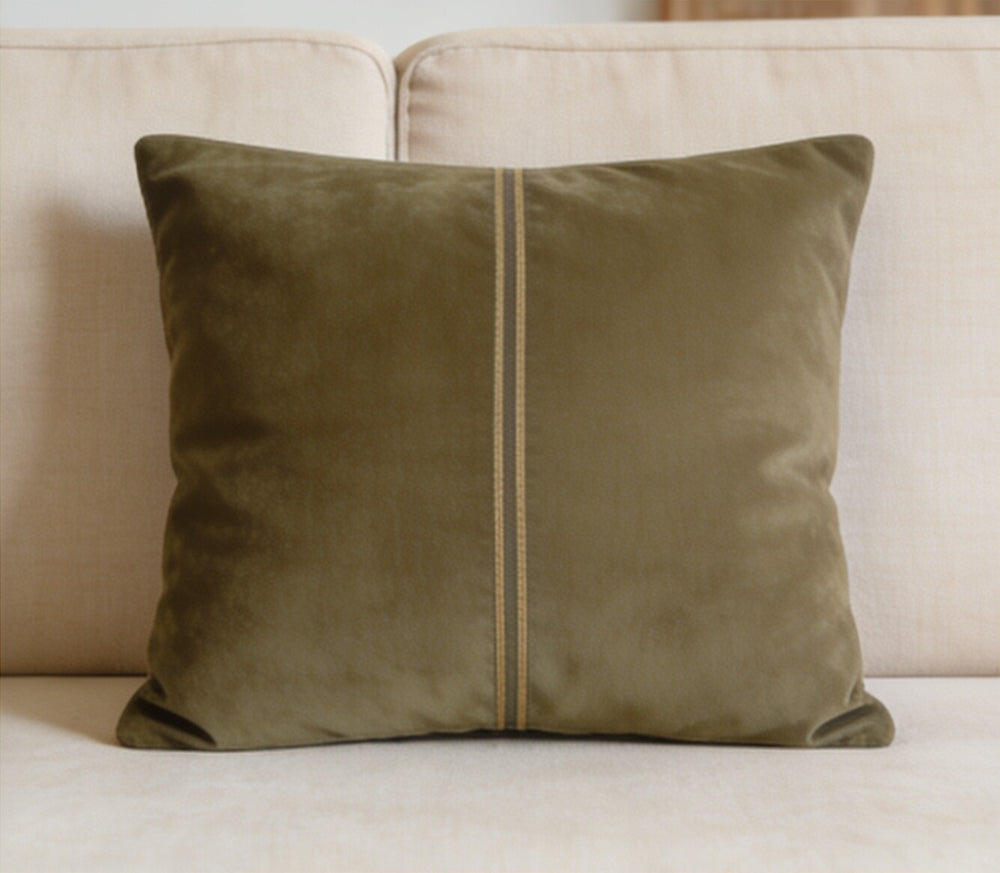 My Home Stripe Cushion Covers - Olive Green | Pack of 2, 16x16 Inches