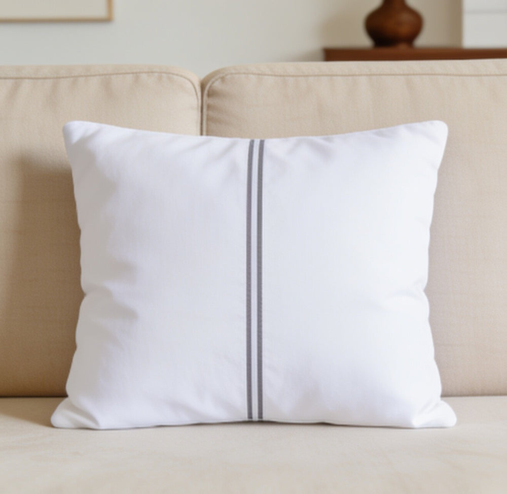 My Home Stripe Cushion Covers - White | Pack of 2, 16x16 Inches
