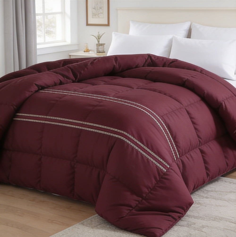 My Home Stripe King Duvet Cover - Burgundy