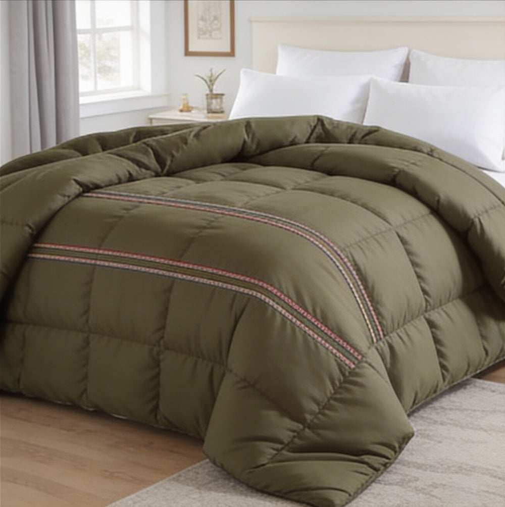 My Home Stripe King Duvet Cover - Olive Green