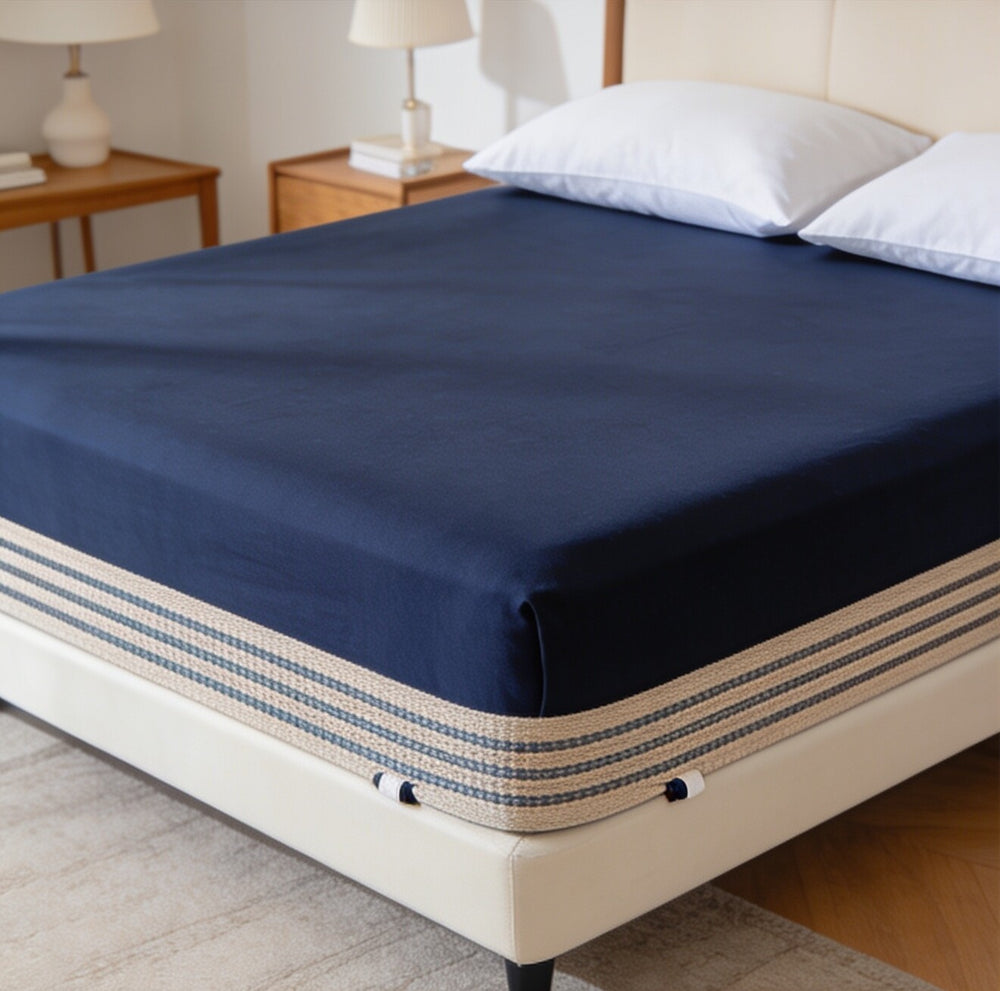 My Home Stripe Fitted Sheet - Navy Blue | Single, Queen & King