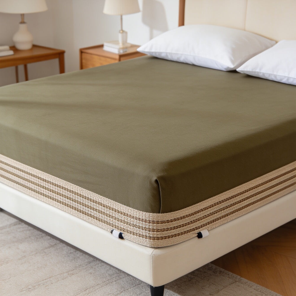 My Home Stripe Fitted Sheet - Olive Green | Single, Queen & King