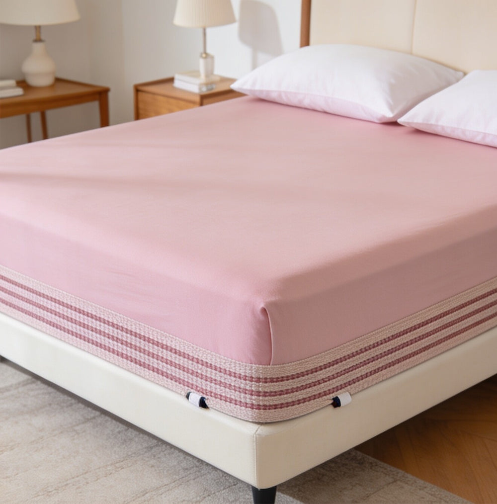 My Home Stripe Fitted Sheet - Pink | Single, Queen & King