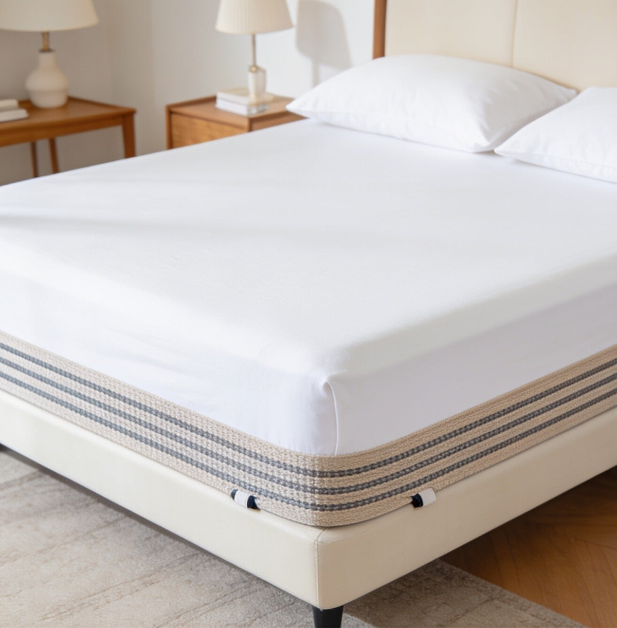 My Home Stripe Fitted Sheet - White | Single, Queen & King