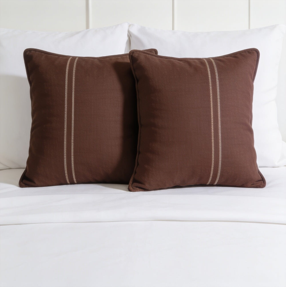 My Home Stripe Pillow Covers - Brown | Pack of 2, 20x30 Inches
