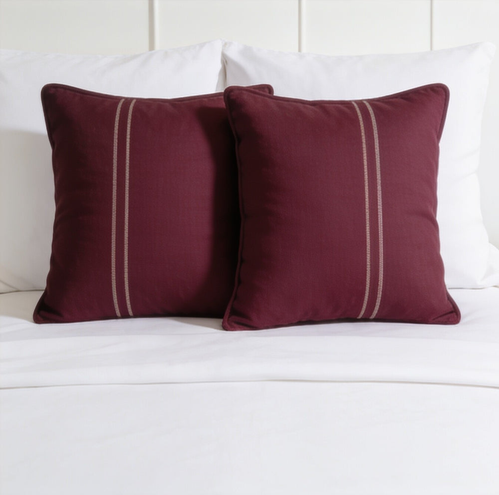My Home Stripe Pillow Covers - Burgundy | Pack of 2, 20x30 Inches