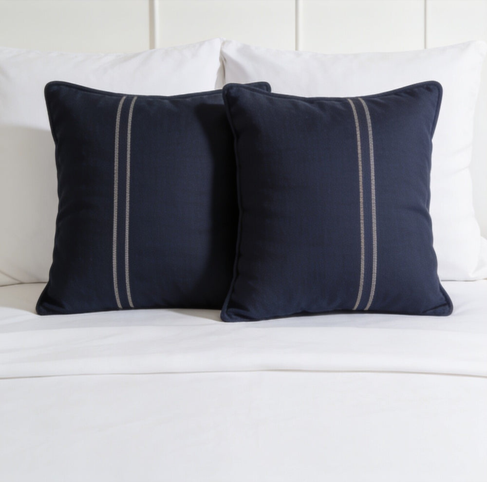 My Home Stripe Pillow Covers - Navy Blue | Pack of 2, 20x30 Inches