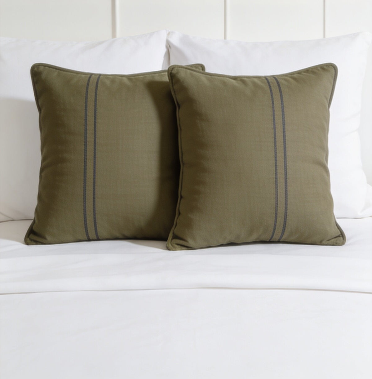My Home Stripe Pillow Covers - Olive Green | Pack of 2, 20x30 Inches