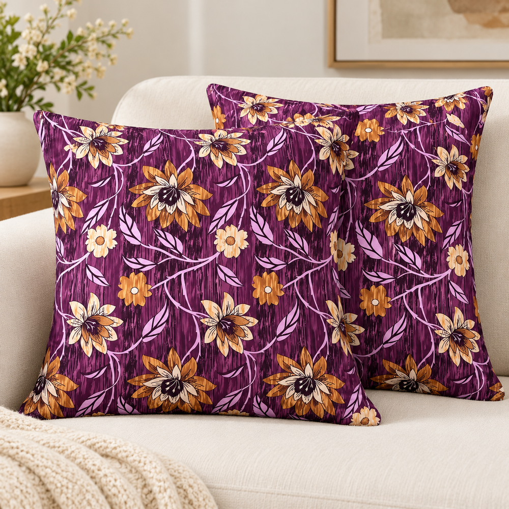 My Home Violet Garden 2 PCS Cushion Covers – 16 x 16 in (Pack of 2)